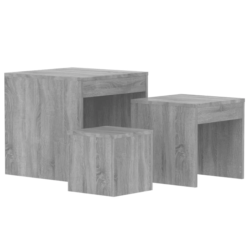 Lot de 3 tables d'appoint gigognes en bois d'ingénierie gris DEC032739