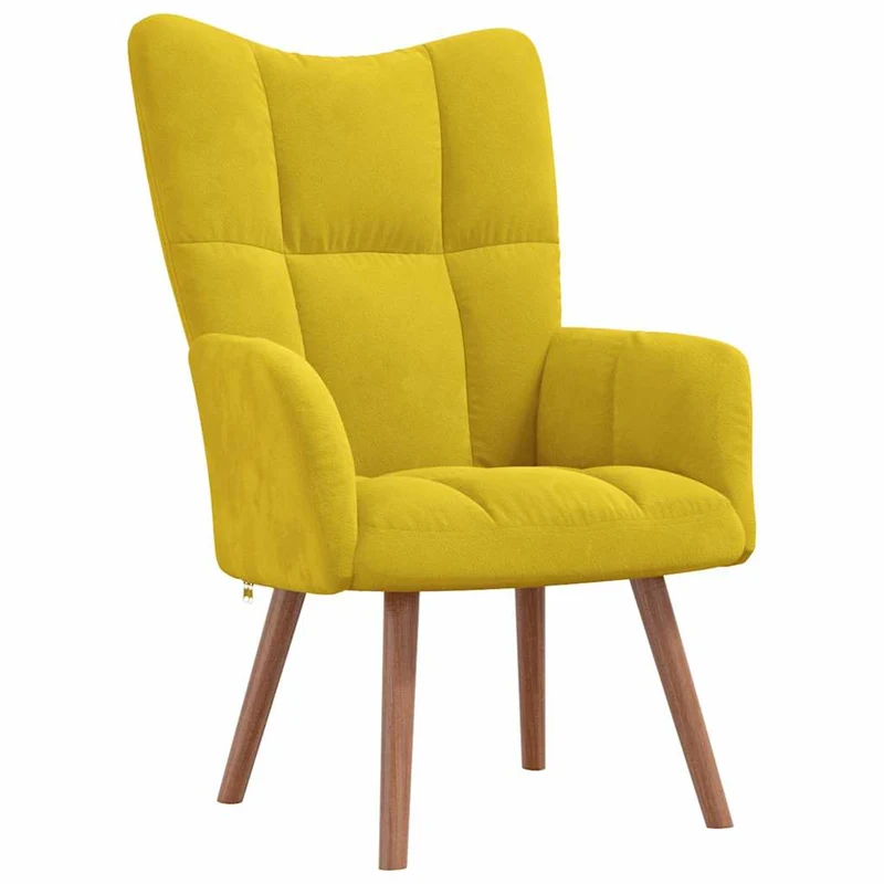 Fauteuil lounge chaise de canapé design moderne en velours jaune moutarde coutures décoratives DEC026716