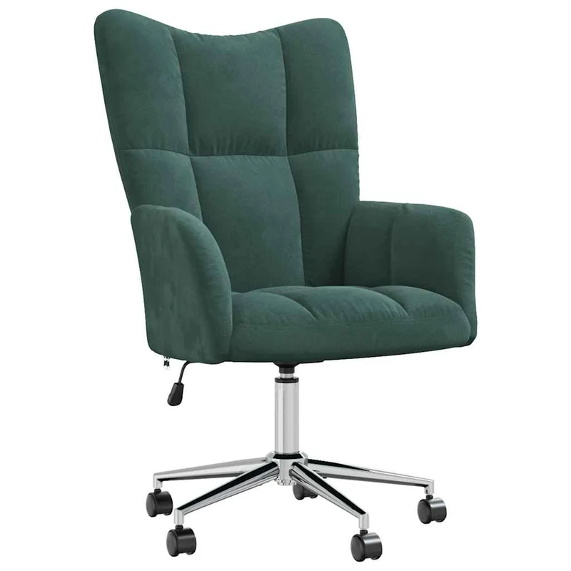 Fauteuil lounge chaise de canapé bureau sur roulettes hauteur réglable design moderne en velours vert foncé DEC026785