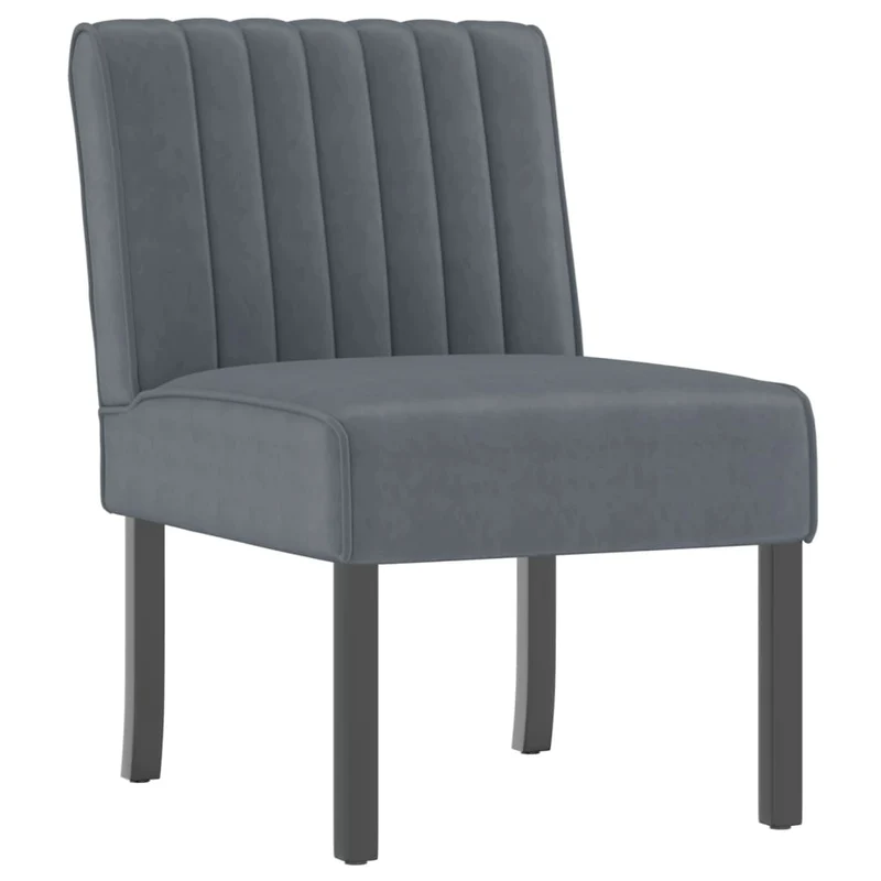 Fauteuil sans accoudoirs en velours gris foncé pieds en bois foncé DEC026275