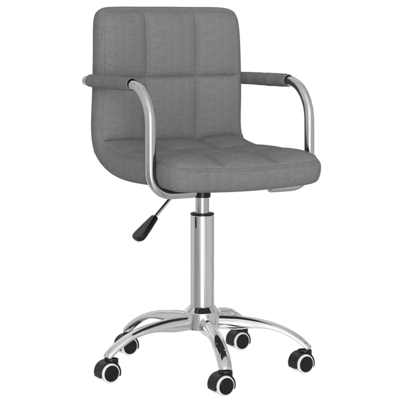 Tabouret de travail chaise de bureau sur roulettes avec accoudoirs en tissu gris clair DEC025078