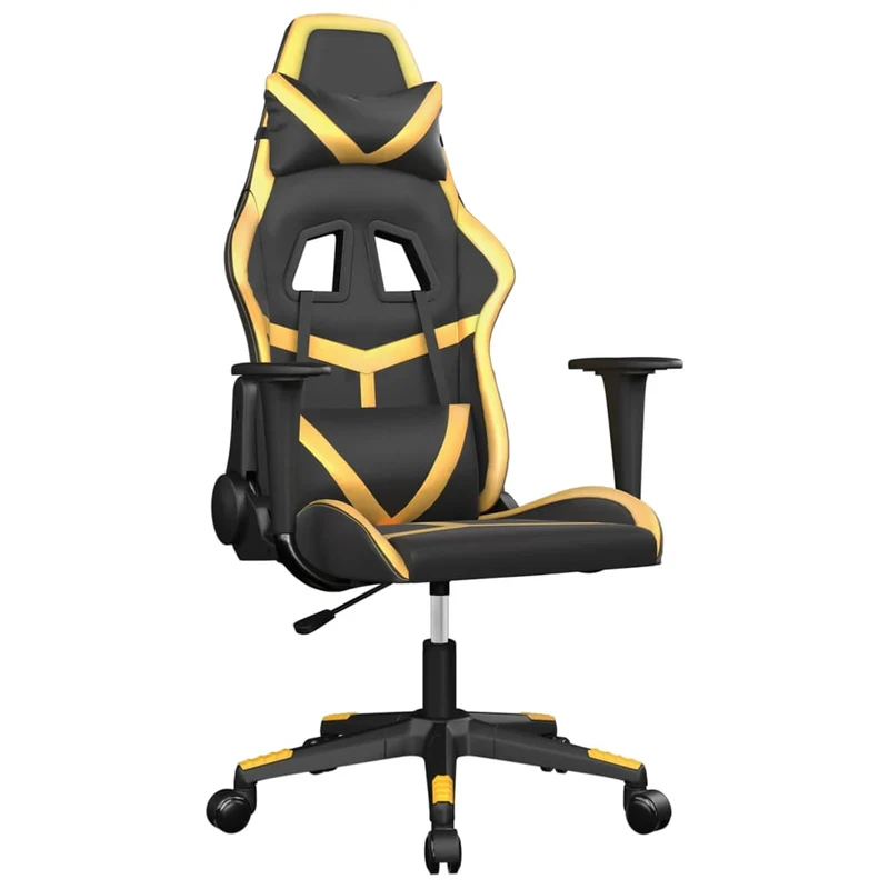 Fauteuil de bureau chaise gaming sur roulettes en PVC noir et doré DEC025976