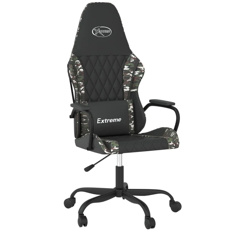 Fauteuil de bureau chaise gaming en PVC noir et camouflage DEC025967