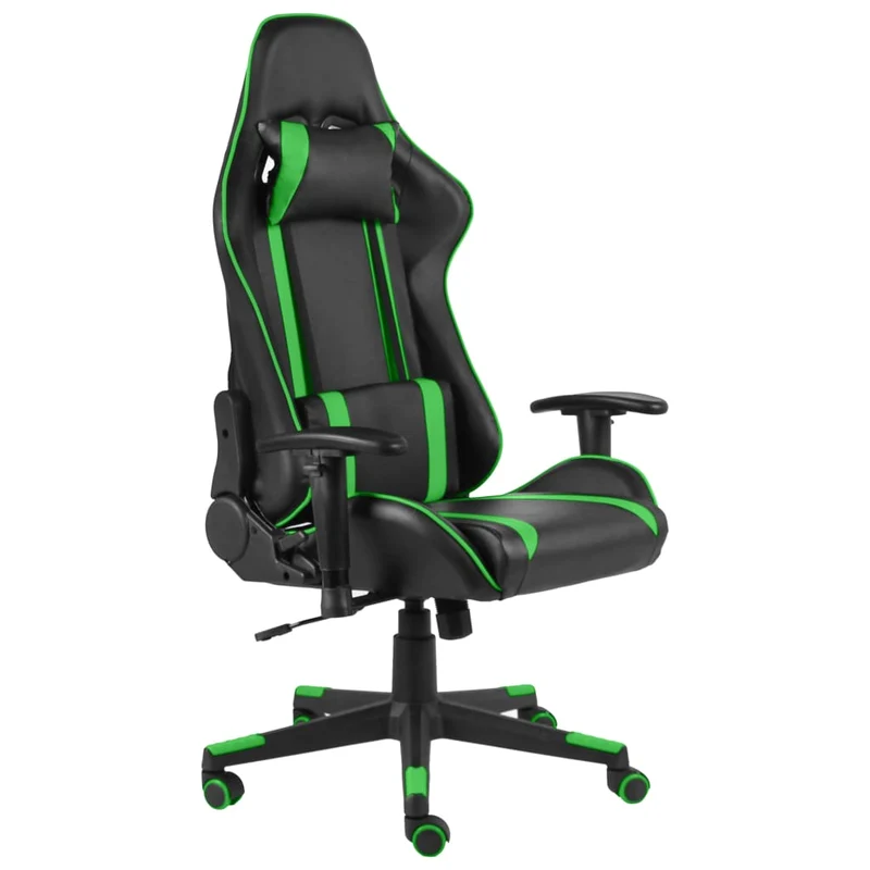 Fauteuil de bureau chaise gaming sur roulettes avec accoudoirs pivotante en PVC vert DEC026054