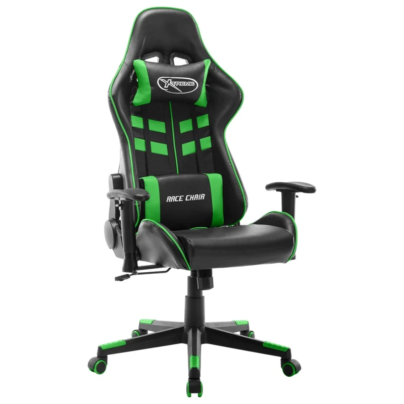 Fauteuil de bureau chaise gaming sur roulettes accoudoirs en PVC vert et noir DEC026012