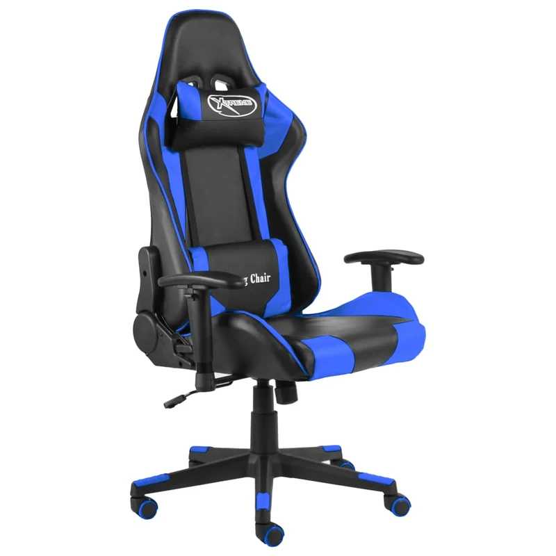 Fauteuil de bureau chaise gaming sur roulettes accoudoirs hauteur réglable pivotant en PVC bleu DEC026030