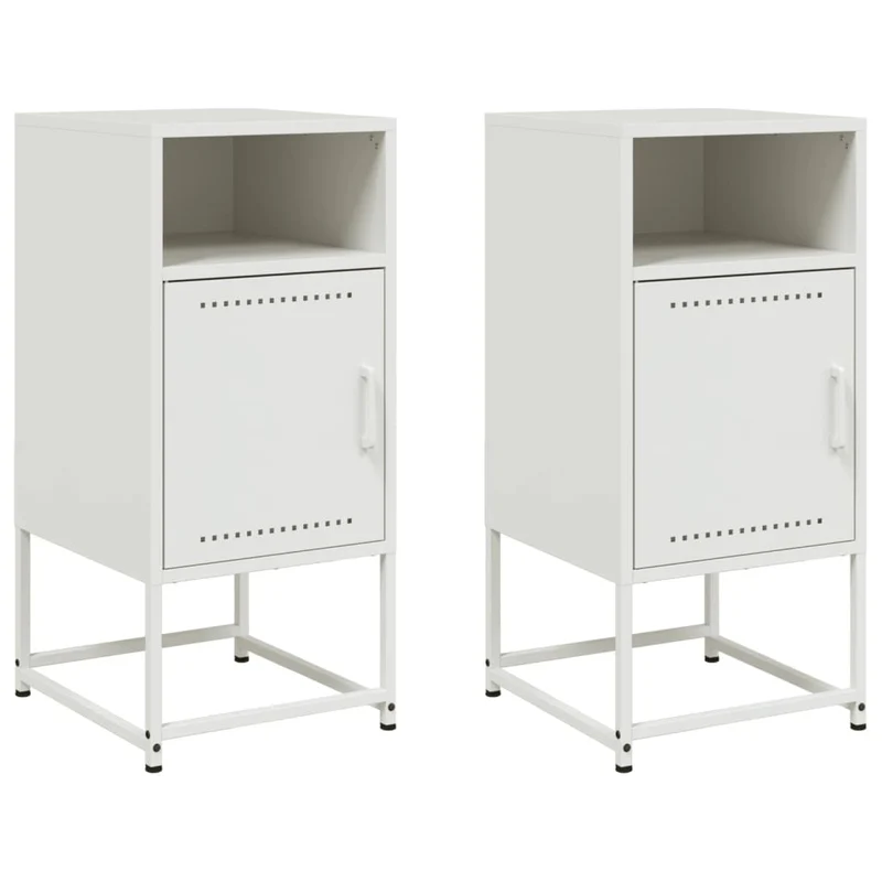 Lot de 2 tables de chevet avec compartiment avec porte 36 x 39 x 78 cm acier blanc DEC034876