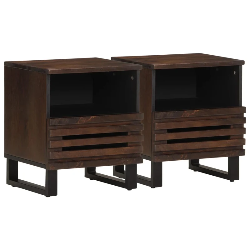 Lot de 2 tables de chevet avec tiroir et compartiment ouvert 40 x 34 x 46 cm bois de manguier et acier DEC034795