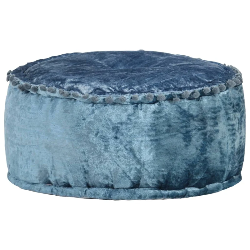 Pouf tabouret repose-pied ottoman rond 40 x 20 cm en velours bleu DEC030025