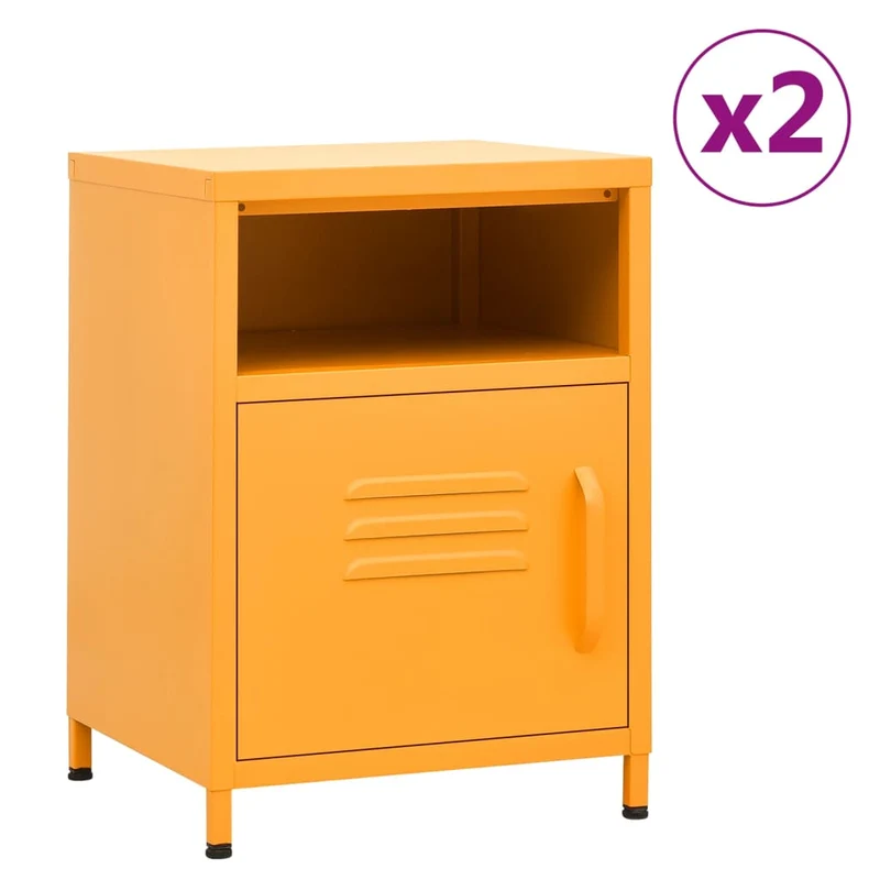 Lot de 2 tables de chevet avec compartiment avec porte 35 x 35 x 51 cm acier jaune DEC035422
