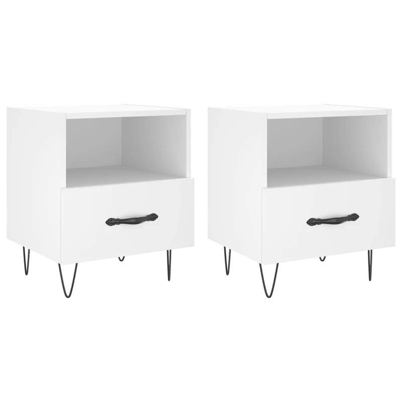 Lot de 2 tables de chevet avec tiroir et compartiment ouvert 40 x 35 x 47,5 cm bois d’ingénierie blanc DEC034922