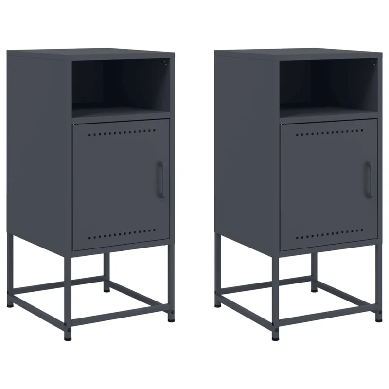 Lot de 2 tables de chevet avec compartiment avec porte 36 x 39 x 78 cm acier anthracite DEC034832