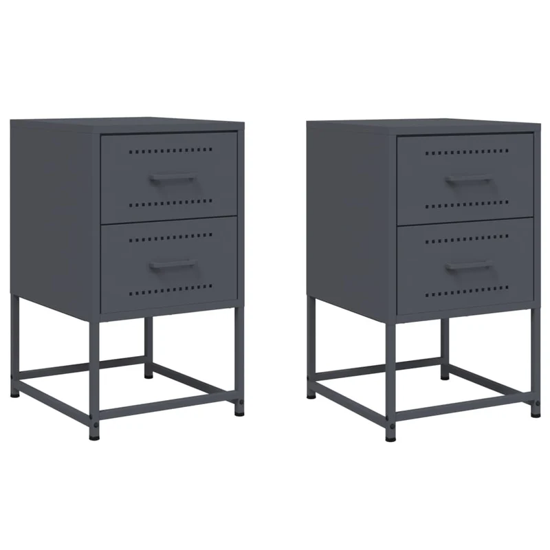 Lot de 2 tables de chevet avec deux tiroirs 36 x 39 x 60,5 cm acier anthracite DEC034829