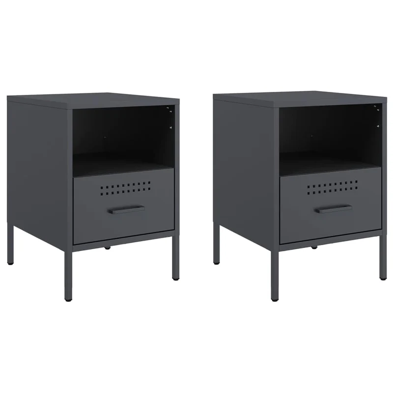 Lot de 2 tables de chevet avec tiroir et compartiment ouvert 36 x 39 x 50,5 cm acier anthracite DEC034825