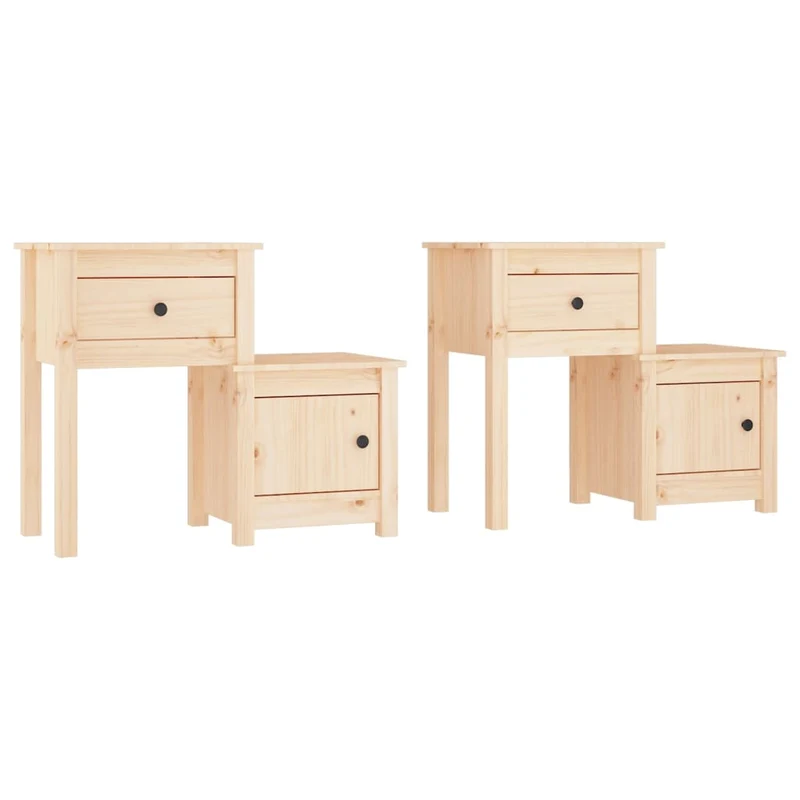Lot de 2 tables de chevet avec tiroir et compartiment avec porte 79,5 x 38 x 65,5 cm bois de pin non traité DEC034814