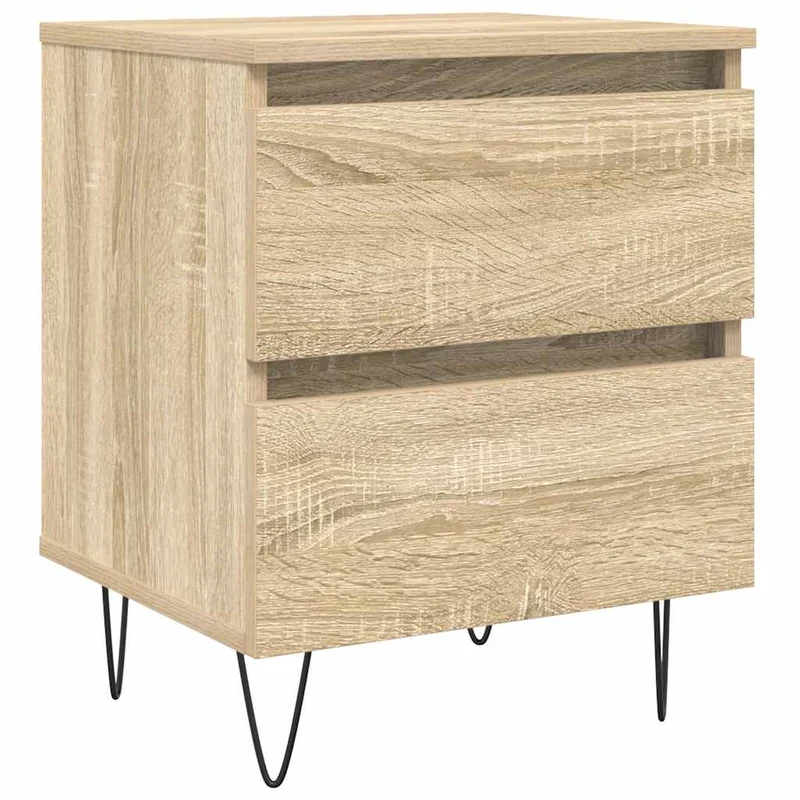Table de chevet avec deux tiroirs 40 x 35 x 50 cm bois d’ingénierie couleur chêne et fer DEC033836