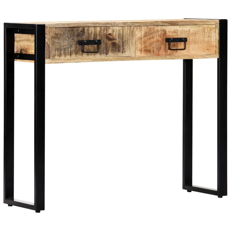 Table console avec deux tiroirs 90 x 30 x 75 cm bois de manguier et acier DEC031582