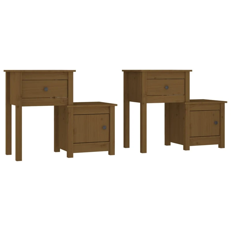 Lot de 2 tables de chevet avec tiroir et compartiment avec porte 79,5 x 38 x 65,5 cm bois de pin marron miel DEC035453