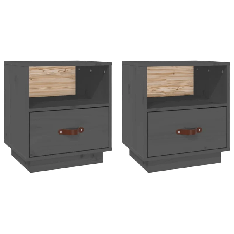 Lot de 2 tables de chevet avec tiroir et compartiment ouvert 40 x 34 x 45 cm bois de pin gris DEC035323
