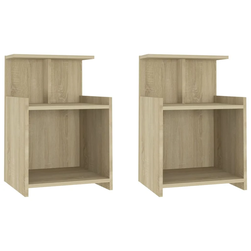 Lot de 2 tables de chevet avec étagères 40 x 35 x 60 cm aggloméré couleur chêne DEC035259