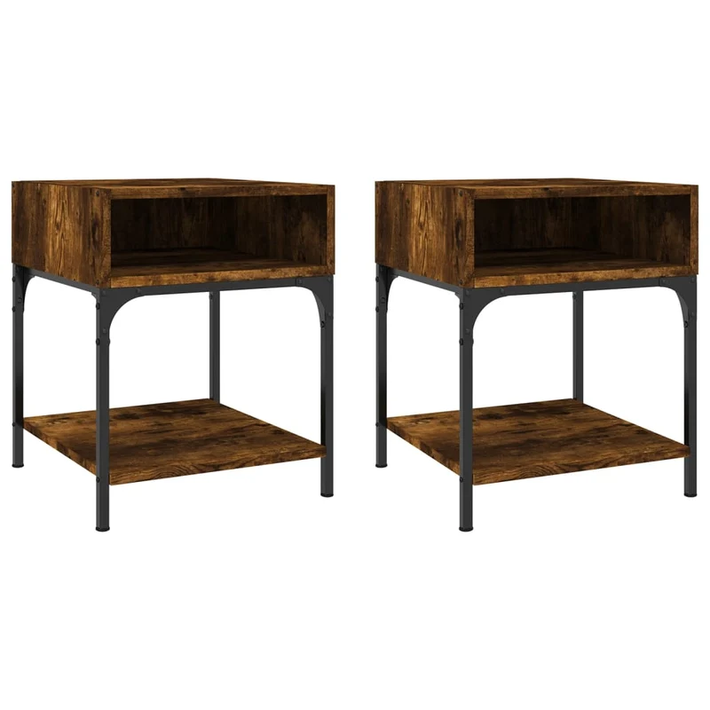 Lot de 2 tables de chevet avec compartiment ouvert 40 x 41 x 50 cm bois d’ingénierie marron et fer DEC035128