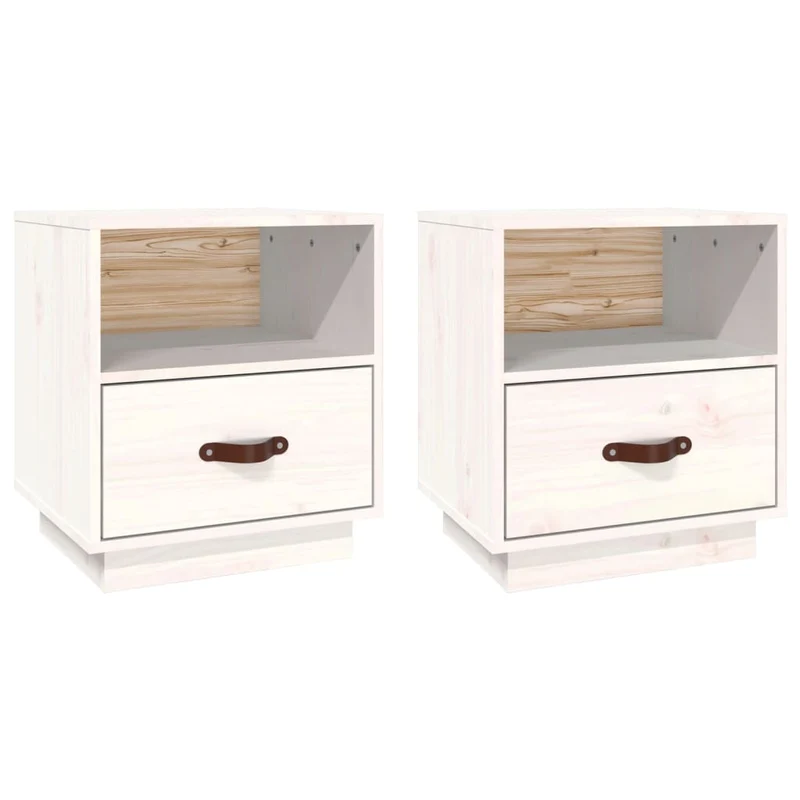 Lot de 2 tables de chevet avec tiroir et compartiment ouvert 40 x 34 x 45 cm bois de pin blanc DEC034906