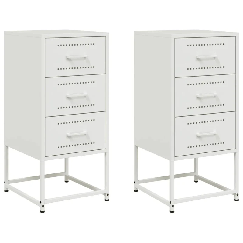 Lot de 2 tables de chevet avec tiroirs 36 x 39 x 78 cm acier blanc DEC034875