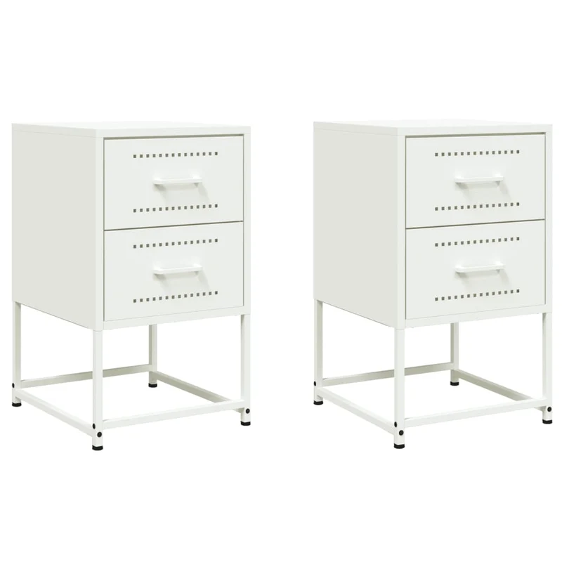Lot de 2 tables de chevet avec tiroirs 36 x 39 x 60,5 cm acier blanc DEC034871