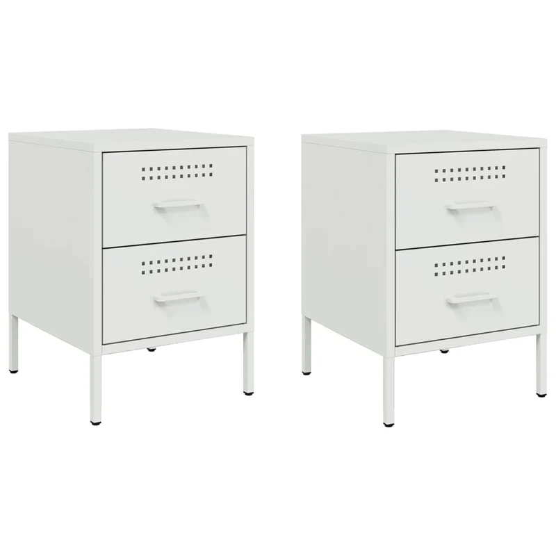 Lot de 2 tables de chevet avec tiroirs 36 x 39 x 50,5 cm acier blanc DEC034868