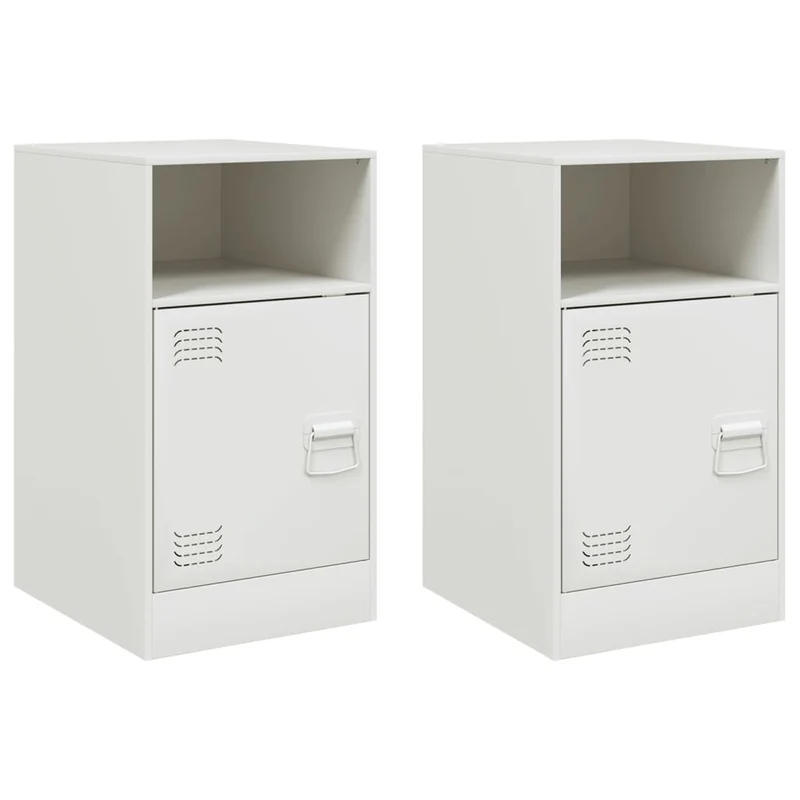 Lot de 2 tables de chevet avec compartiment avec porte 34,5 x 39 x 62 cm acier blanc DEC034854