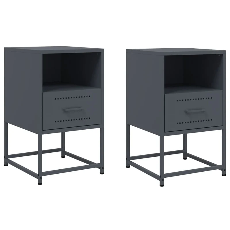 Lot de 2 tables de chevet avec tiroirs et compartiment 36 x 39 x 60,5 cm acier anthracite DEC034828