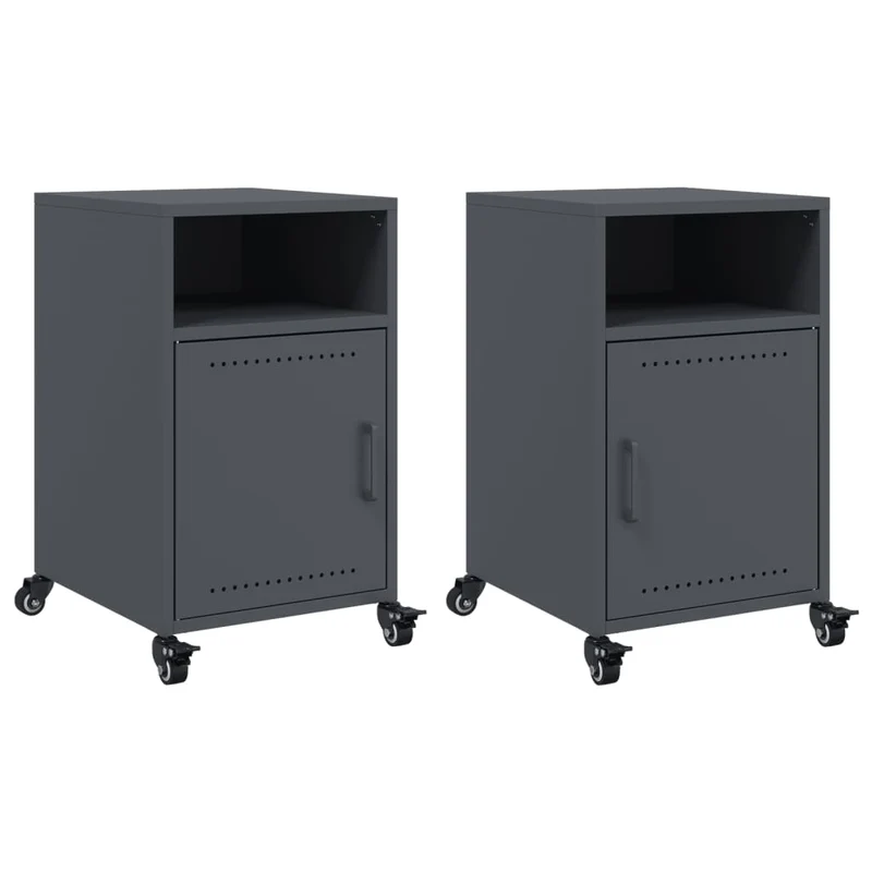 Lot de 2 tables de chevet avec compartiment avec porte 36 x 39 x 59 cm acier anthracite DEC034827