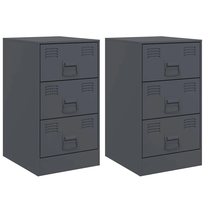 Lot de 2 tables de chevet avec 3 tiroirs 34,5 x 39 x 62 cm acier anthracite DEC034819