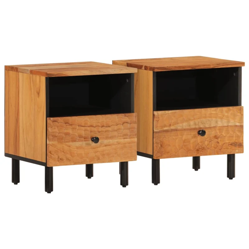 Lot de 2 tables de chevet avec tiroir et compartiment 40 x 33 x 46 cm bois d'acacia et fer DEC034770