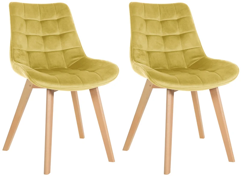 Lot de 2 chaises de salle à manger design scandinave coutures carrées en velours jaune pieds en bois clair 10_0001680