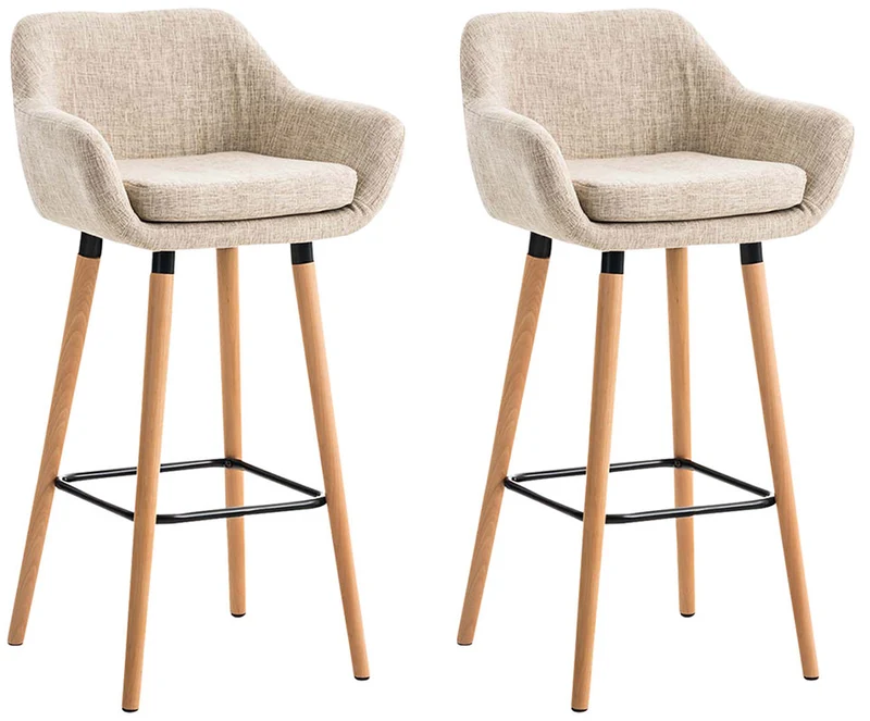 Lot de 2 tabourets de bar design et confortable en tissu crème avec accoudoirs et repose-pieds 10_0000275