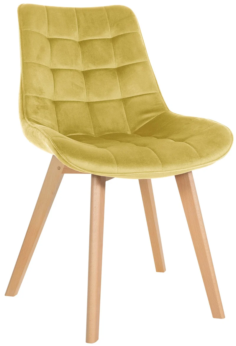 Chaise de salle à manger x1 design scandinave coutures carrées en velours jaune pieds en bois clair 10_0002187