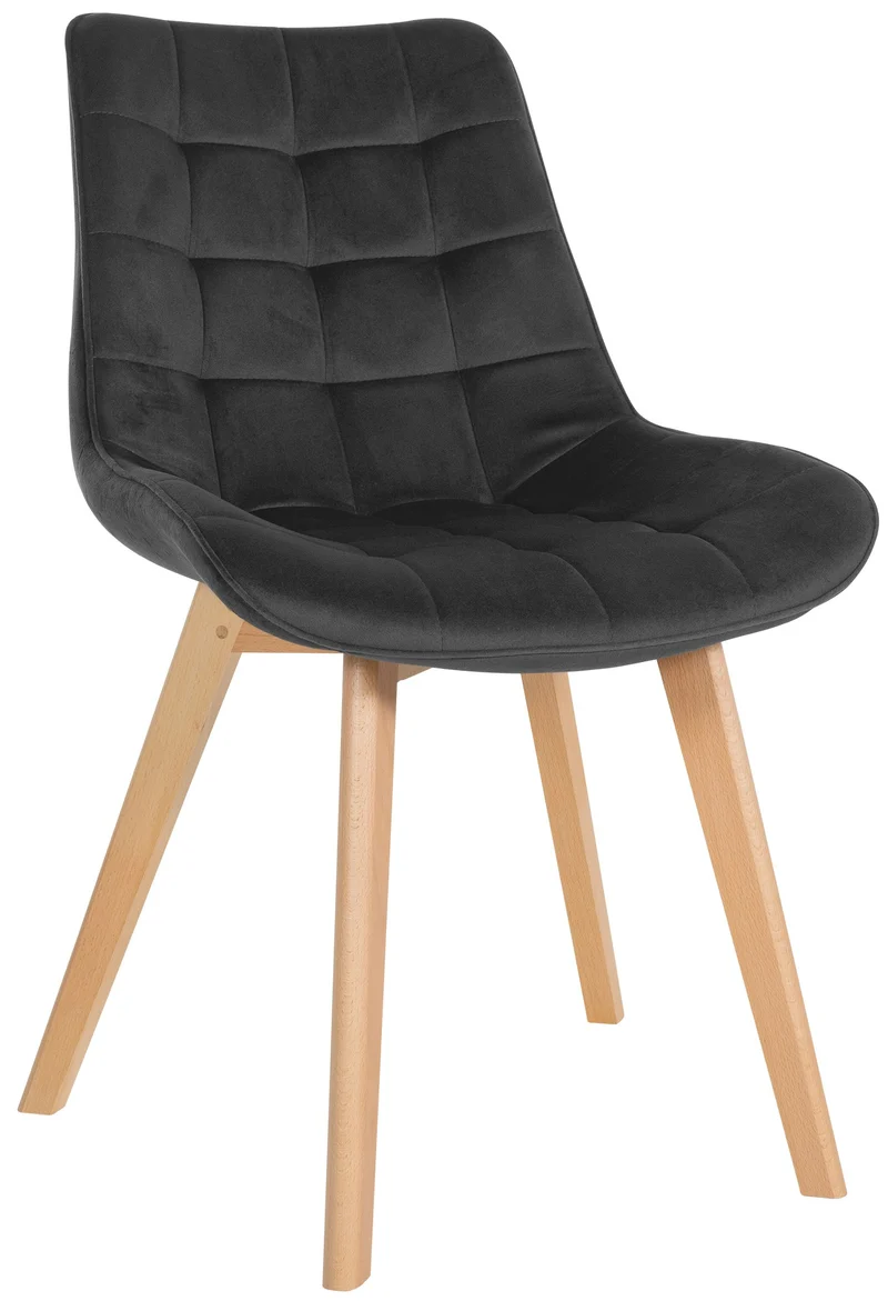Chaise de salle à manger x1 design scandinave coutures carrées en velours noir pieds en bois clair 10_0002190