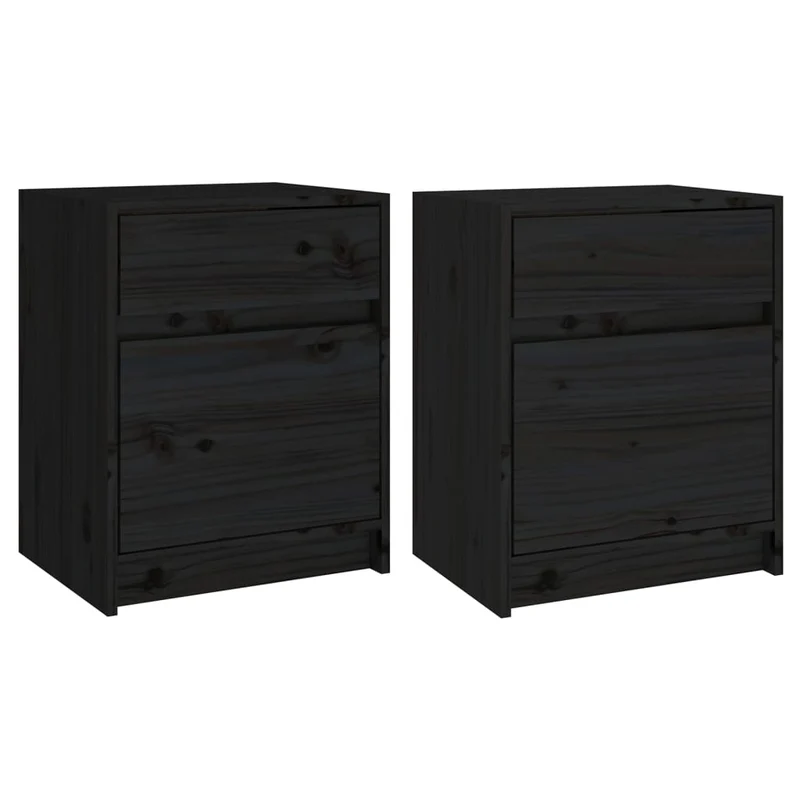 Lot de 2 tables de chevet avec tiroir et compartiment avec porte 40 x 31 x 50 cm bois de pin noir DEC035516