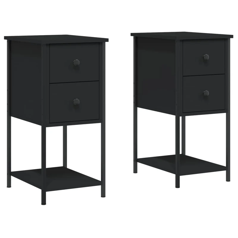 Lot de 2 tables de chevet avec deux tiroirs et étagère 32 x 42 x 70 cm bois d'ingénierie noir DEC035459
