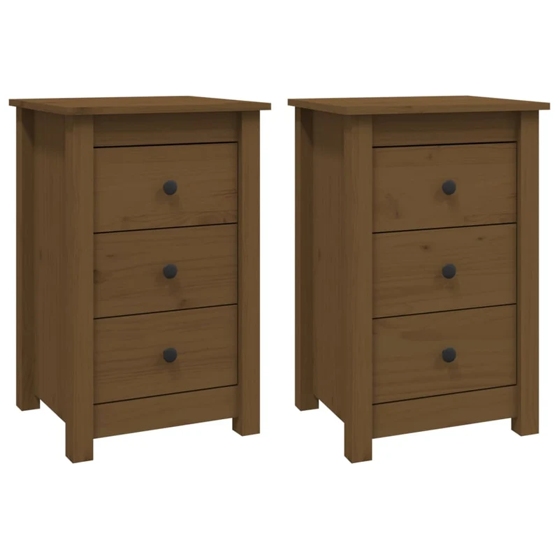 Lot de 2 tables de chevet avec 3 tiroirs 40 x 35 x 61,5 cm en bois de pin marron miel DEC035450