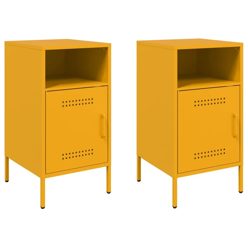 Lot de 2 tables de chevet avec compartiment avec porte 36 x 39 x 68 cm acier jaune moutarde DEC035433