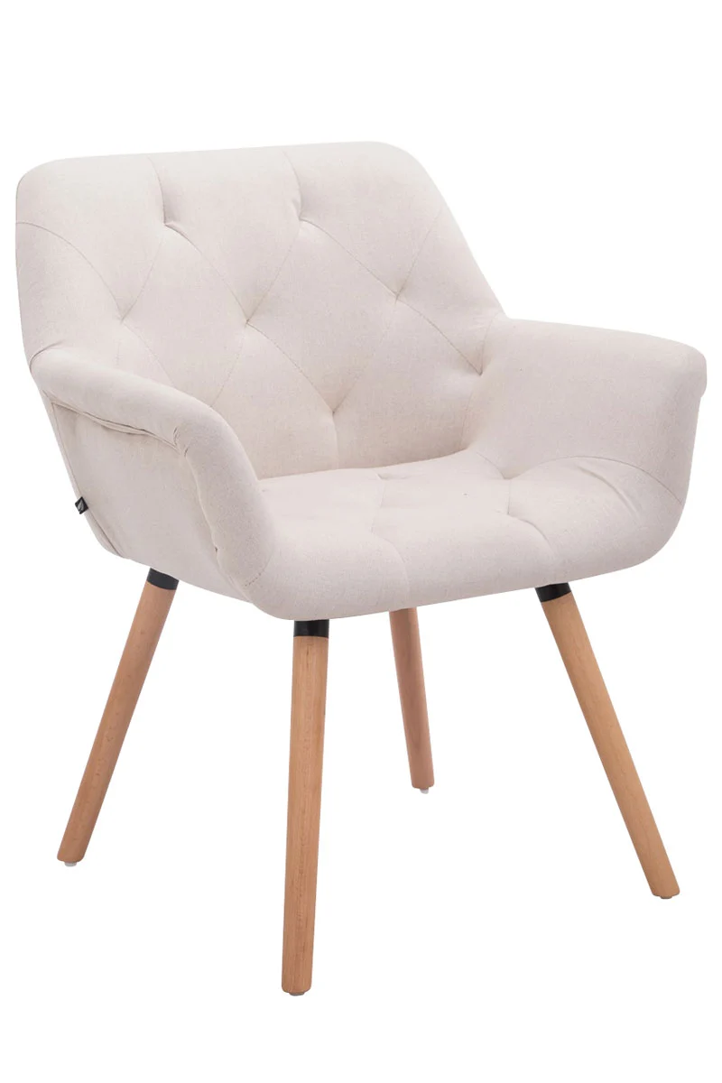 Chaise visiteur bureau salon assise capitonné en tissu crème pieds en bois clair 10_0008551