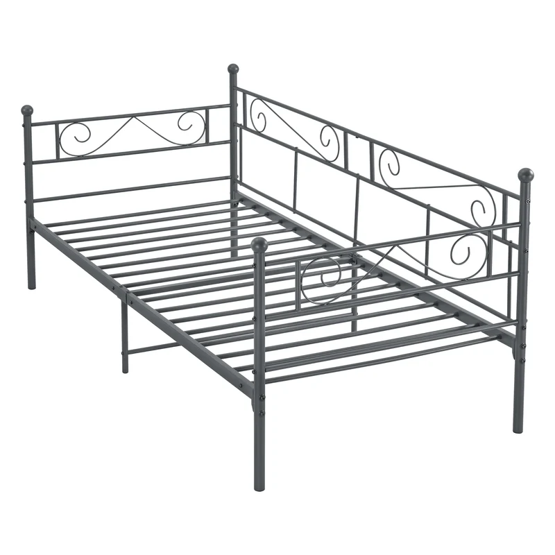Lit banquette en métal gris foncé avec sommier à lattes métalliques 90 x 200 cm 03_0004910