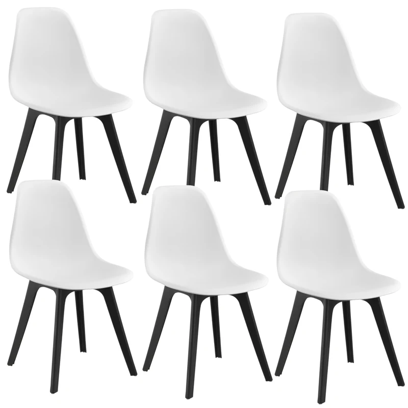 Set de 6 Chaises Design Chaise de Cuisine Salle à Manger Plastique Blanc et Noir 03_0003728
