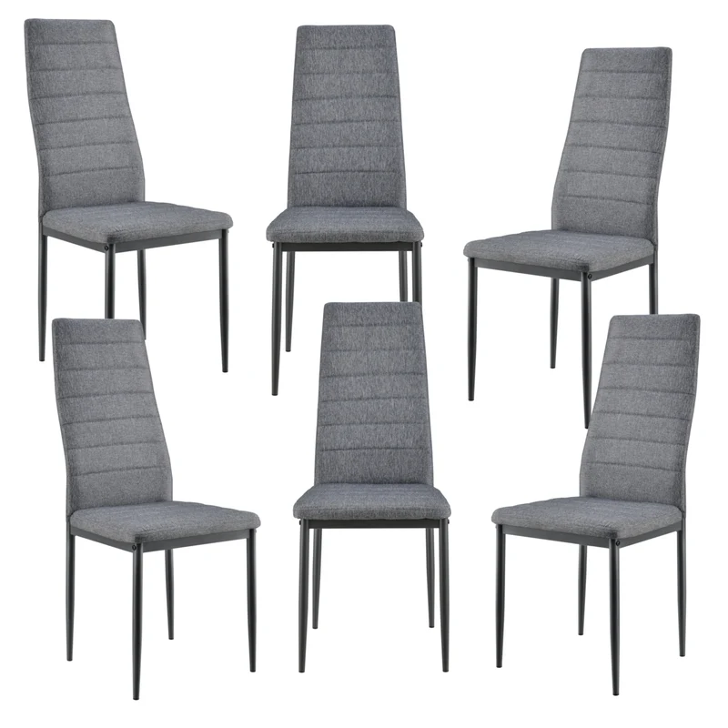 Lot de 6 Chaises de Salle à Manger Siège de Cuisine Rembourré 96x43x52cm Acier et tiissu Gris 03_0002803