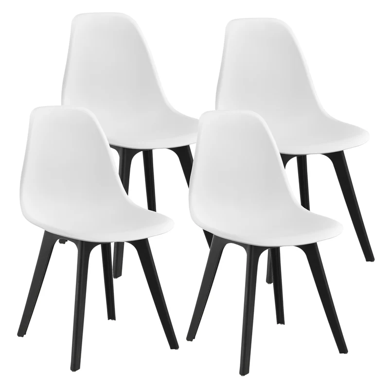 Set de 4 Chaises Design Chaise de Cuisine Salle à Manger Plastique Blanc et Noir 03_0003706