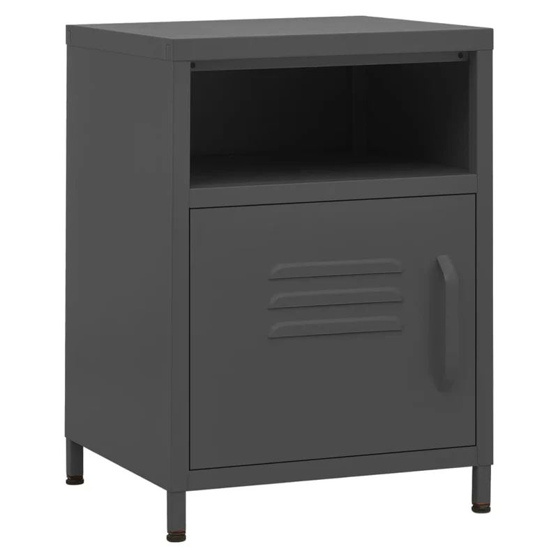 Table de chevet avec étagère ouverte et porte 35 x 35 x 51 cm acier anthracite DEC033092