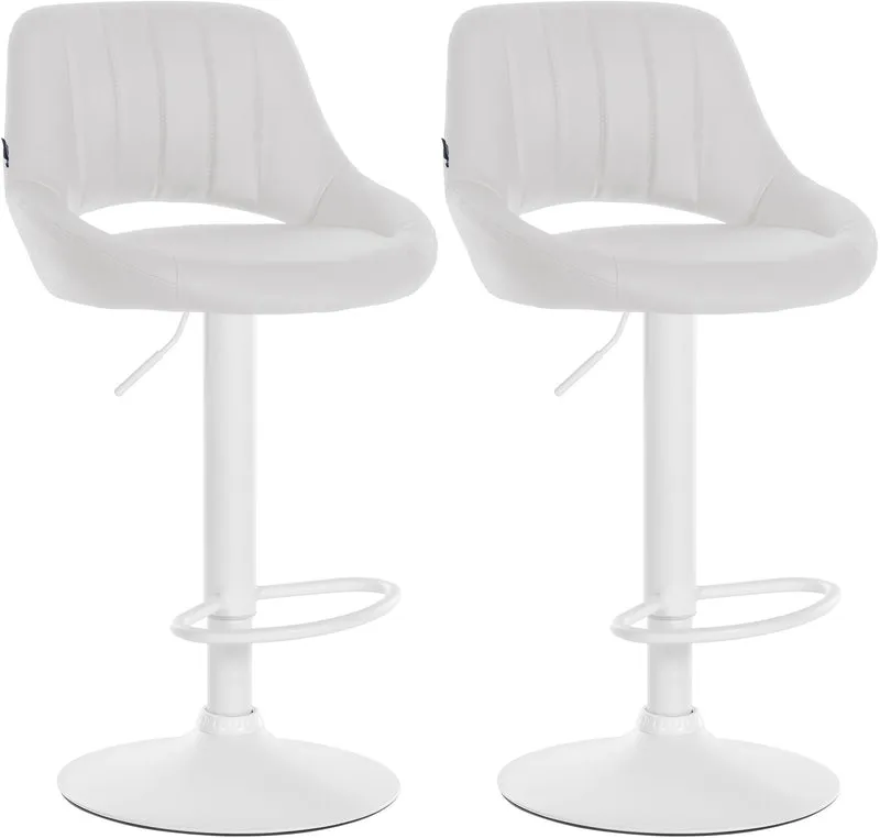 Lot de 2 tabourets de bar chaises hautes réglables en PVC blanc dossier ajouré et pied métal blanc 10_0006492