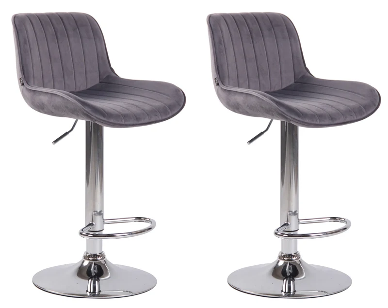 Lot de 2 tabourets de bar moderne confortable réglable en velours gris foncé pied trompette métal TDB10394